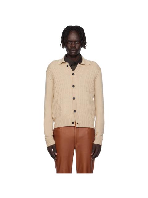 Beige Cable-Knit Polo Cardigan