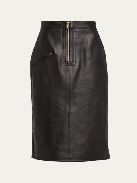 Zipper-Front Leather Pencil Skirt