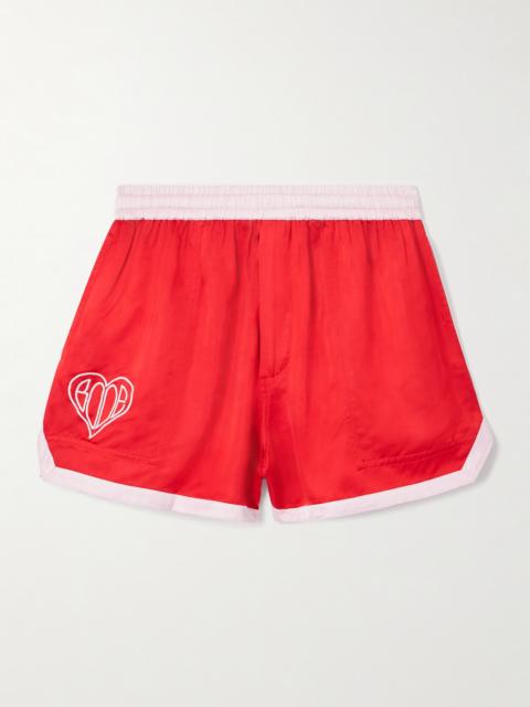 Embroidered Two-tone Satin Shorts