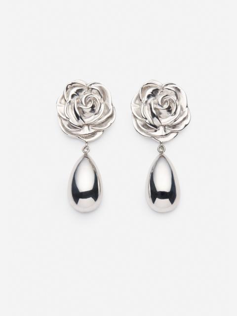 Rose teardrop earrings in silver