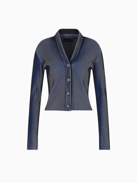PLATED-EFFECT KFB FABRIC CARDIGAN