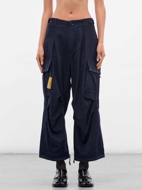Navy Wool Cropped Cargo Pants