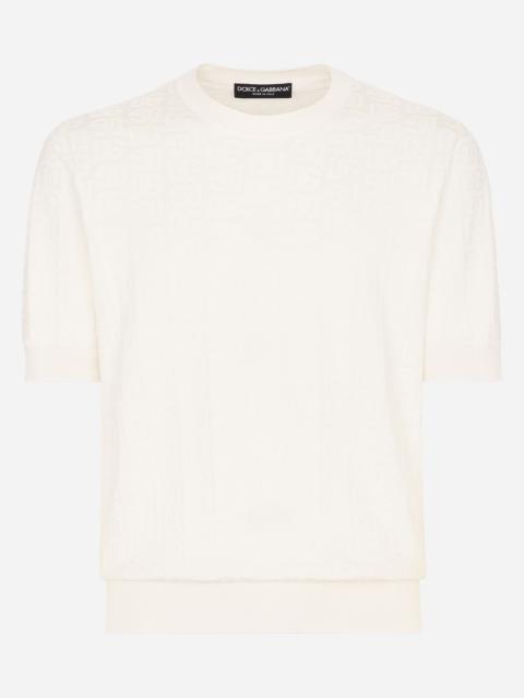 Silk jacquard round-neck sweater with DG logo