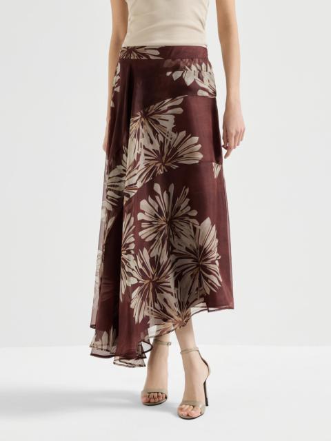 Bloom print silk organza fluid skirt