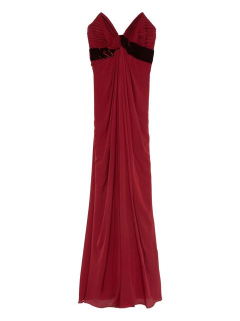 pleated velvet-trimmed dress