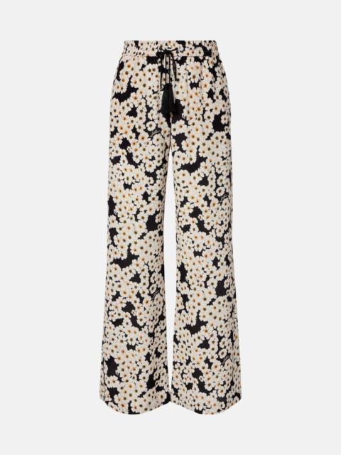 Floral high-rise silk wide-leg pants