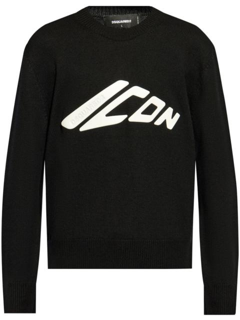 Icon logo-print virgin wool jumper