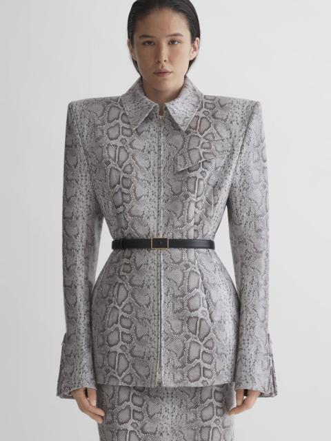python-embossed leather oblique jacket