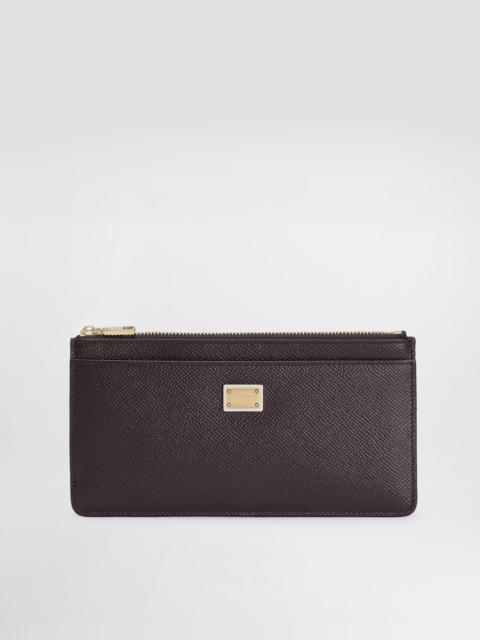 Large calfskin card holder with branded plate