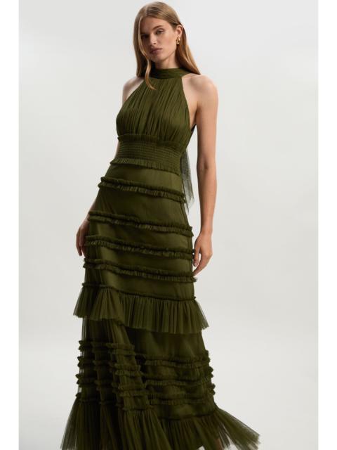 Tulle Layered Halter Neck Maxi Dress