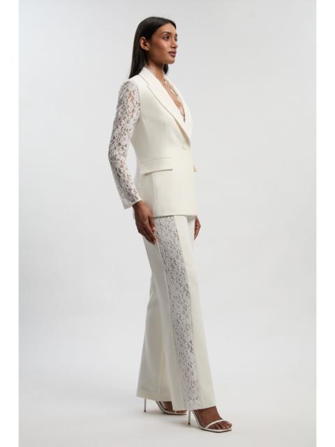 Compact Stretch Lace Mix Tailored Wide Leg Trouser