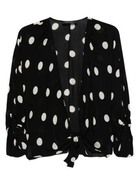 polka-dot tie-fastening blouse