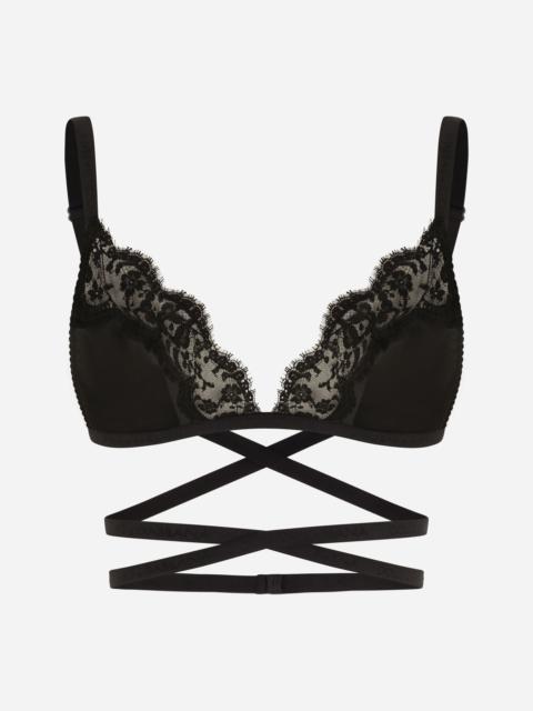 Soft-cup satin bra with lace detailing and branded elastic