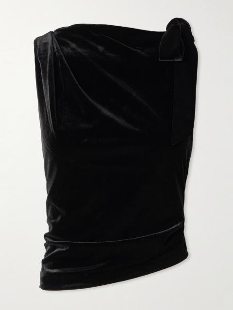 Ettore Asymmetric Tie-detailed Draped Stretch-velvet Top
