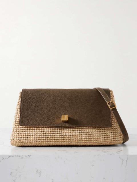 Audrey raffia and textured-leather shoulder bag Neutral