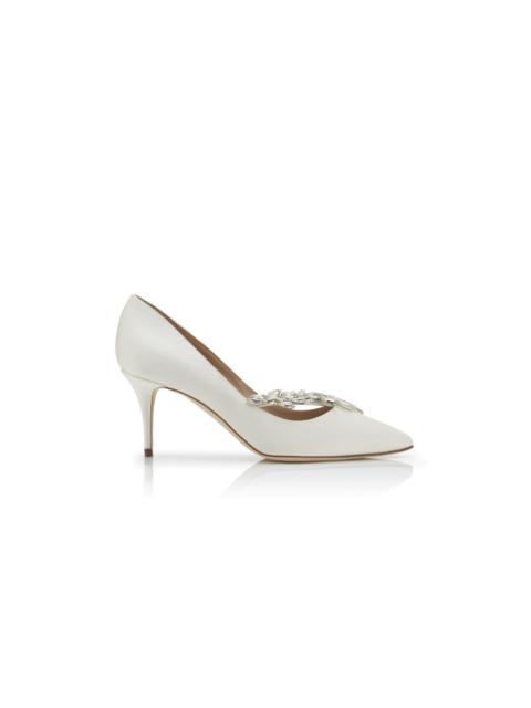 White Satin Jewel Buckle Pumps