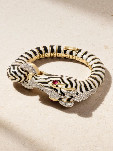Zebra 18-karat Gold, Platinum, Diamond, Ruby And Enamel Bracelet