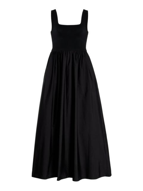 Ribbed-Knit and Cotton Maxi Dress black