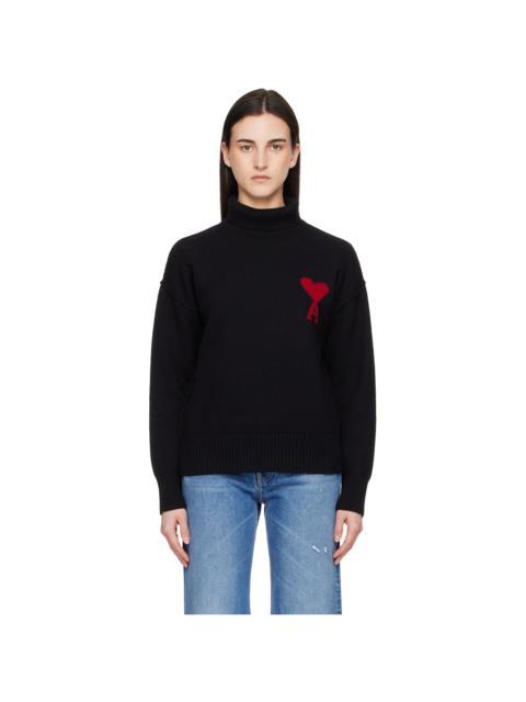 Black Contrast Ami de Coeur Funnel Neck Sweater