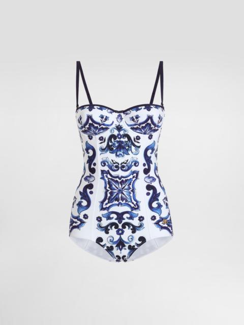 Majolica-print one-piece swimsuit