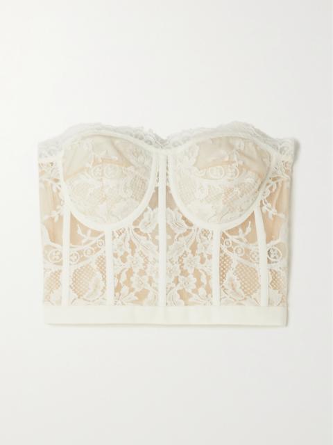Satin-trimmed Cotton-blend Corded Lace Bustier Top