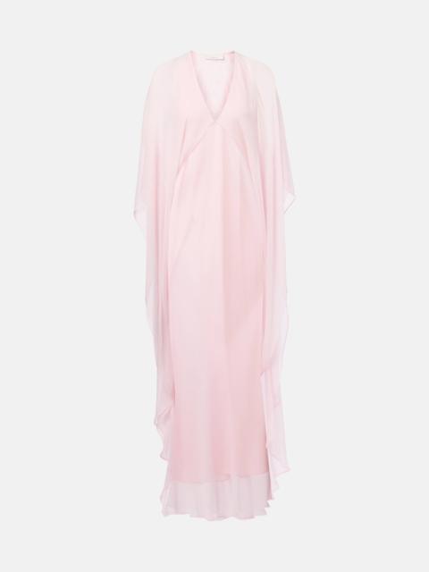 Caped silk chiffon gown