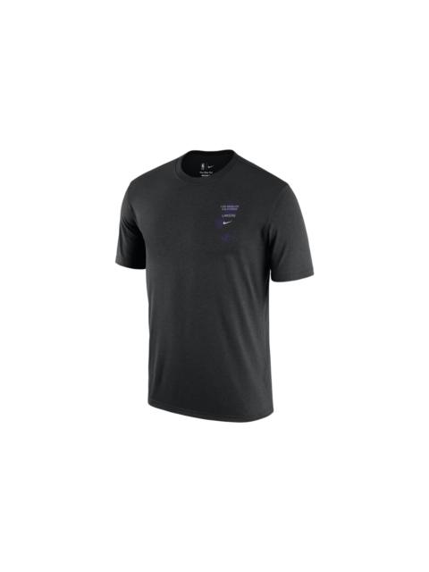 Nike x NBA Crossover Los Angeles Lakers Courtside Pattern Printing Round Neck Short Sleeve Black DH6