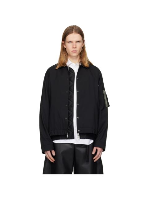 Black Suiting & Nylon Twill Bomber Jacket