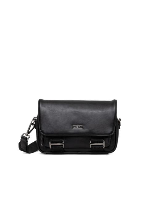 black briefcase-style shoulder bag
