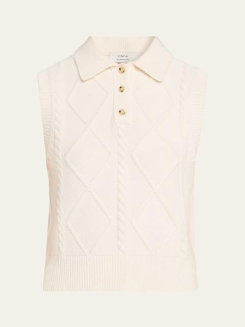 Cable-Knit Polo Vest