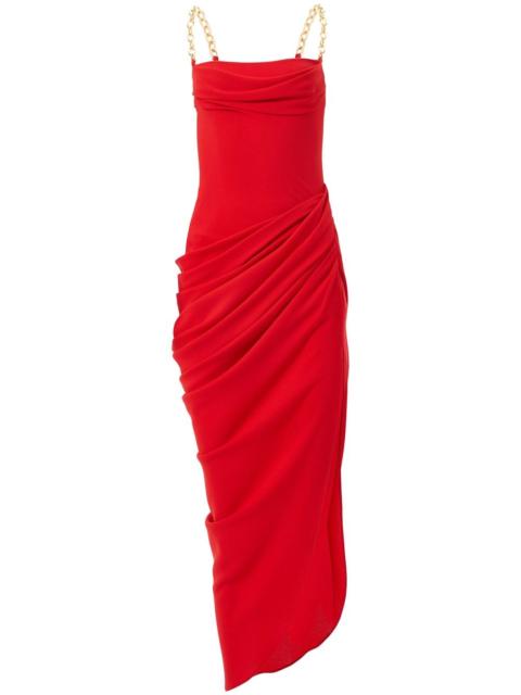 chain-strap draped midi dress