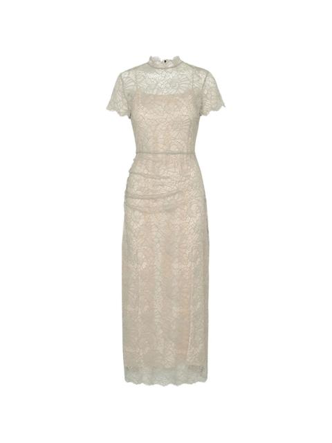 lace ruched midi dress