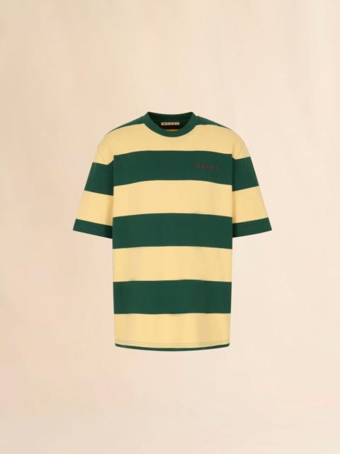 GREEN AND YELLOW MAXI-STRIPE COTTON T-SHIRT