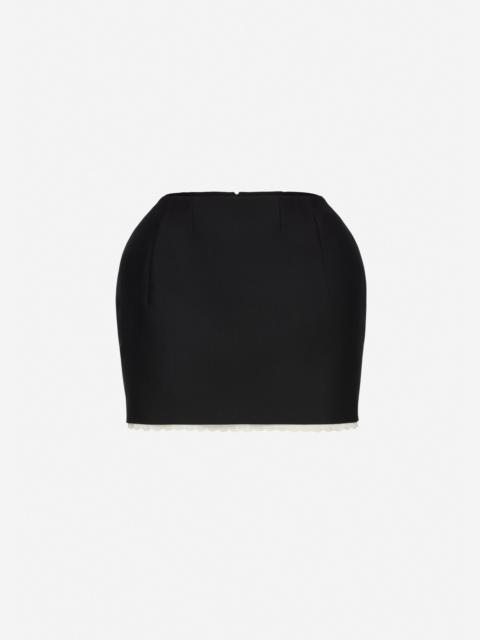 Wool and mohair mini skirt with lace trim in black