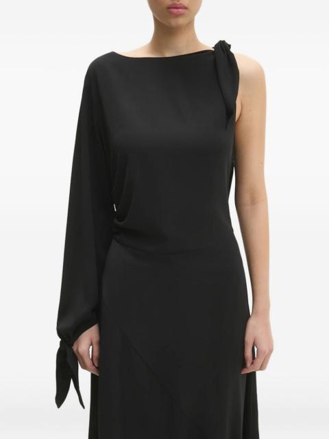 asymmetric-neckline one-sleeve midi dress