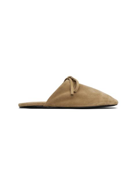 Beige Bow Suede Slippers