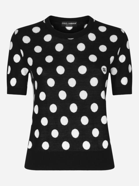 Wool and silk tank top with polka-dot inlay