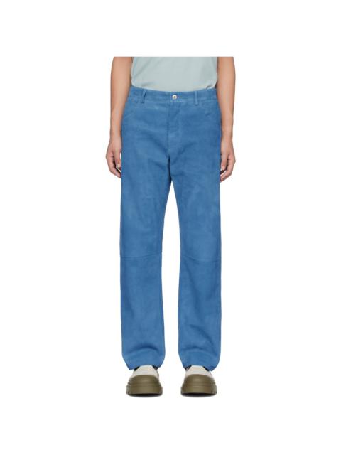Blue Embossed Corduroy Suede Trousers