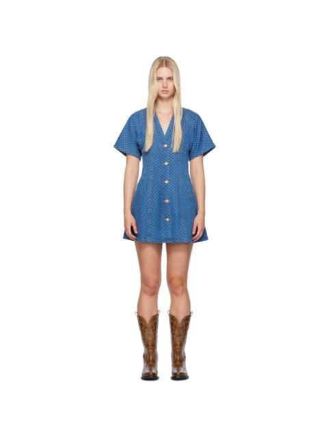 Blue Polka Dot Denim Minidress