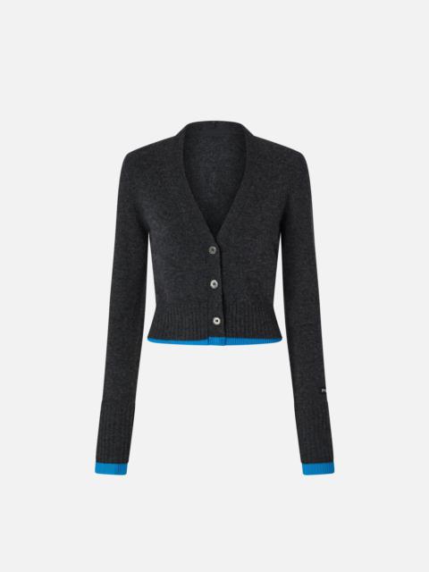 CASHMERE WOOL CROPPED CARDIGAN WITH CONTRASTS