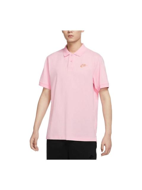 Nike Sportswear Solid Color Logo Embroidered Short Sleeve Polo Shirt Pink CJ4457-691