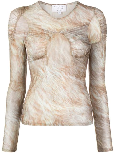Arc blonde fur-print mesh top