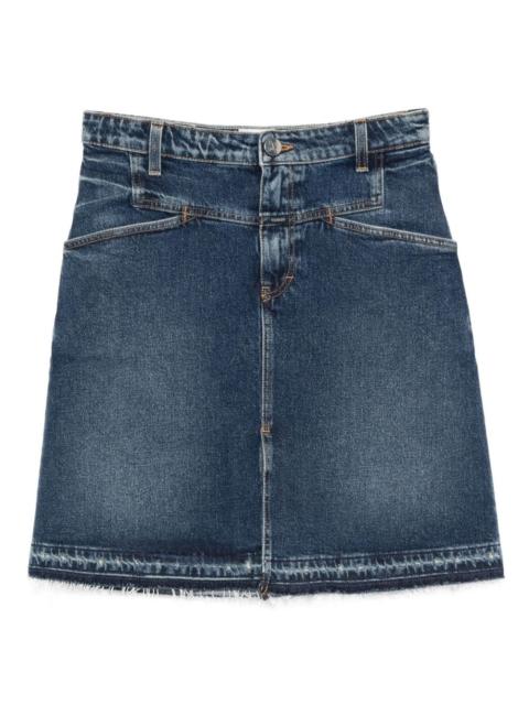 raw-cut denim mini skirt