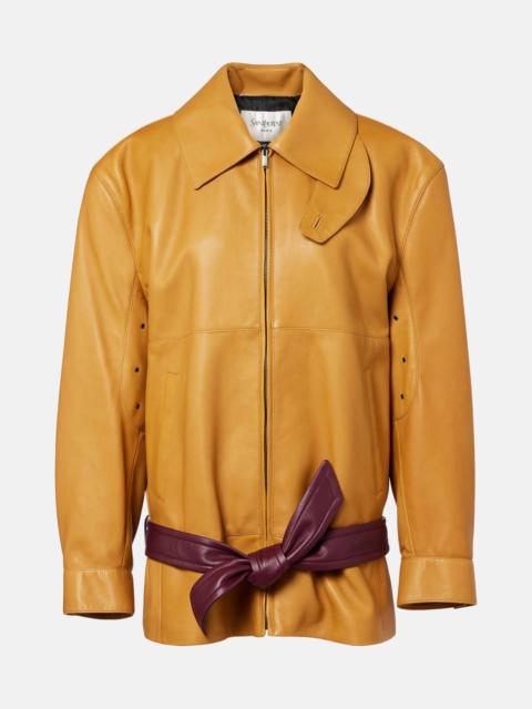 Belted leather jacket