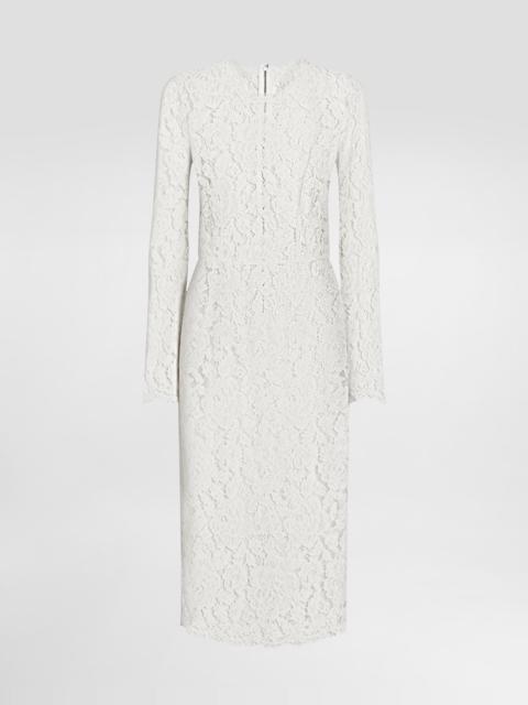 Long-sleeved branded stretch lace dress