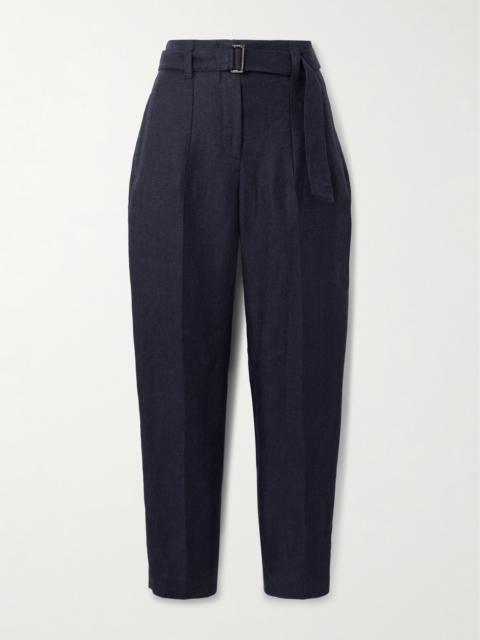 Belted Cropped Belted Linen-twill Tapered Pants