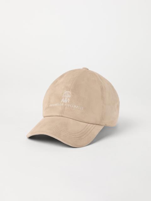 Suede baseball cap with embroidered logo