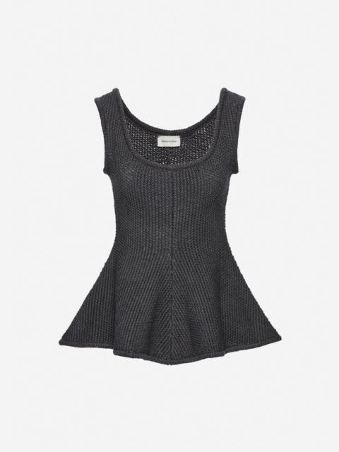 Sleeveless cotton and linen peplum top in grey