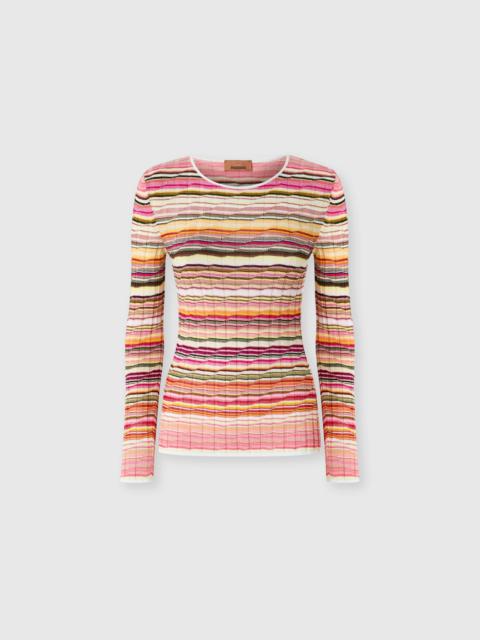 Striped cotton and viscose ribbed sweater with long sleeves