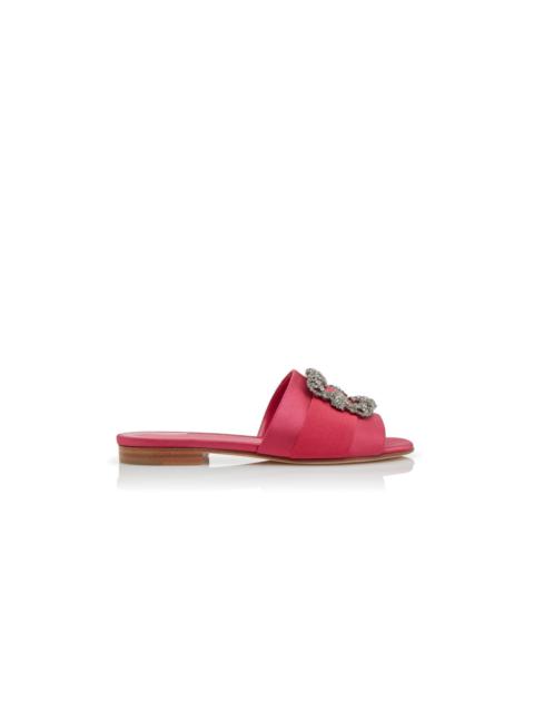 Pink Satin Jewel Buckled Flat Sandals
